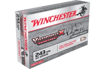 Opplanet winchester varmint x rifle lead free 243 winchester 55 grain zink core hollow point centerfire rifle ammo 20 rounds x243plf main.jpg